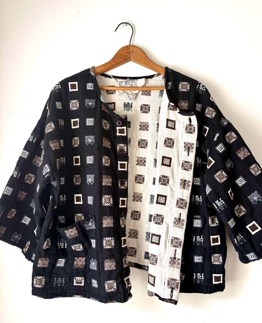 Ace & Jig Geometric Tapestry Black and White Jacket Open Front Cardigan XL